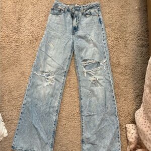 Levi's Blue Flare Wide Leg Jeans Distressed